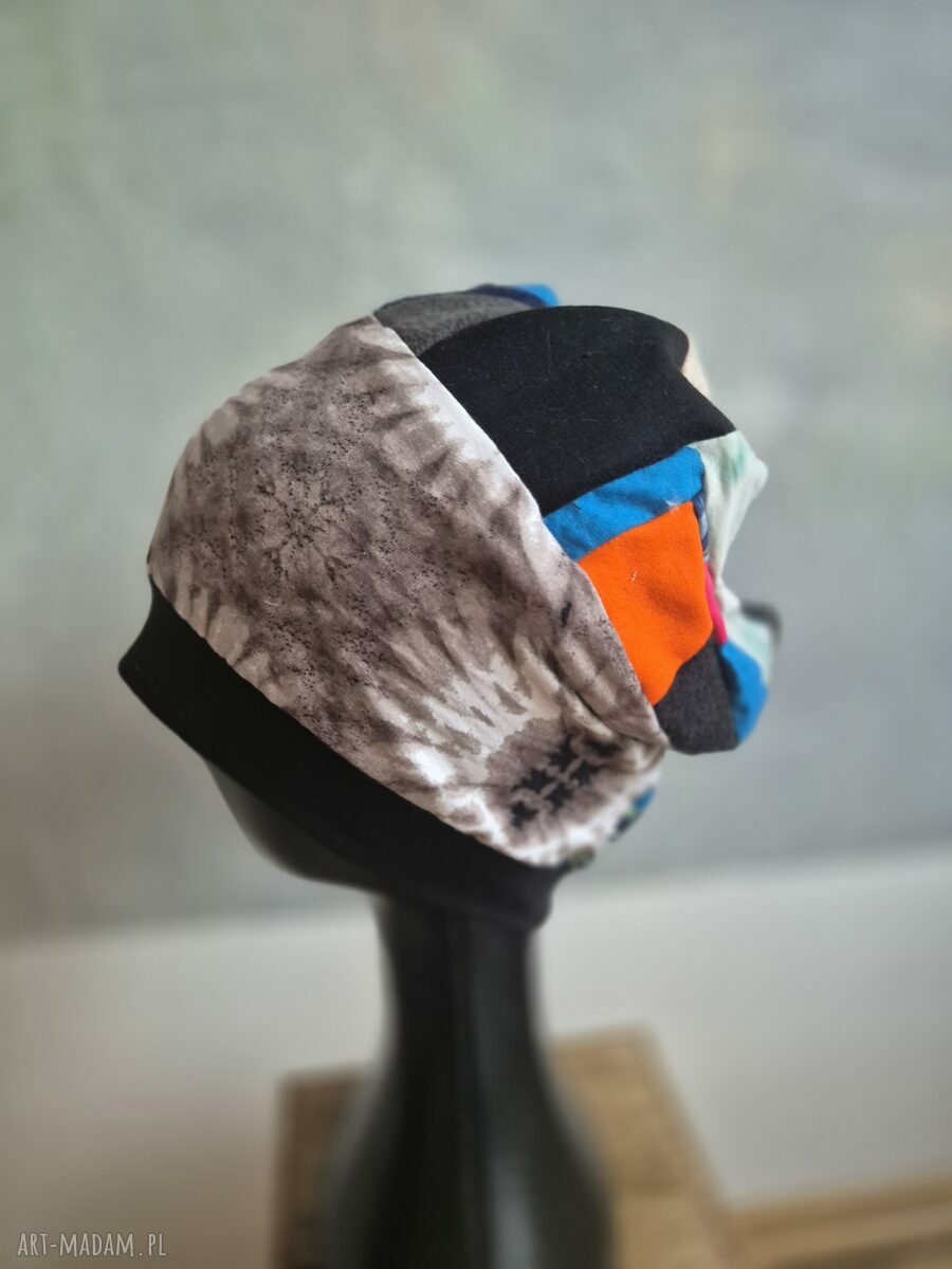 Czapka codzienna patchworkowa kolorowa - rozmiar uniwersalny (handmade)