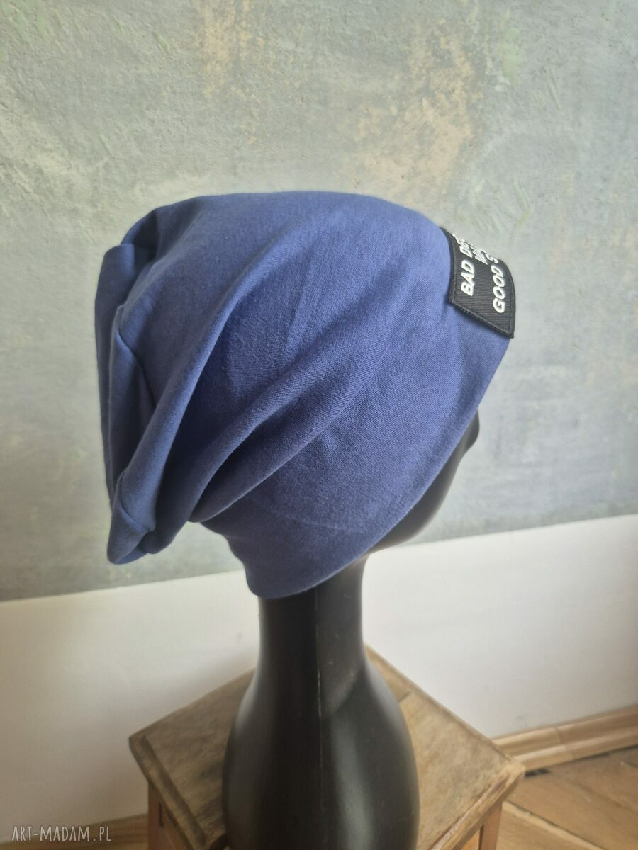 Niebieska czapka boho Frida na podszewce - unisex, rozmiar uniwersalny