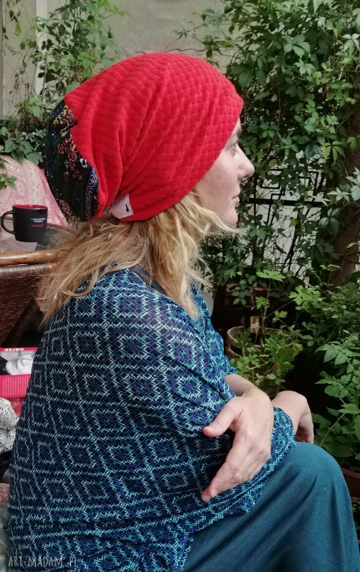 Pomarańczowa czapka Smerfetka - boho handmade, rozmiar uniwersalny