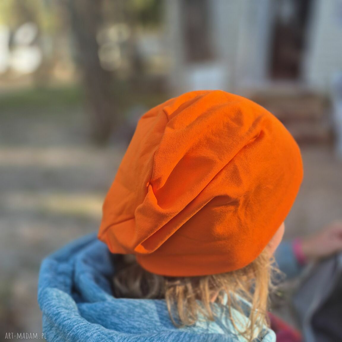 Pomarańczowa czapka wiosenna na podszewce - handmade unisex