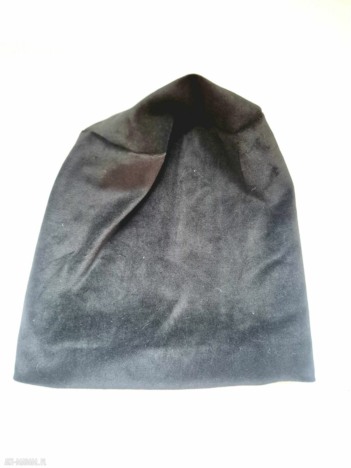 Czarna czapka Smerfetka na podszewce - handmade na co dzień