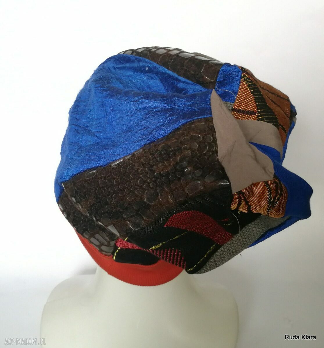 Czapka damska Smerfetka boho patchworkowa na podszewce