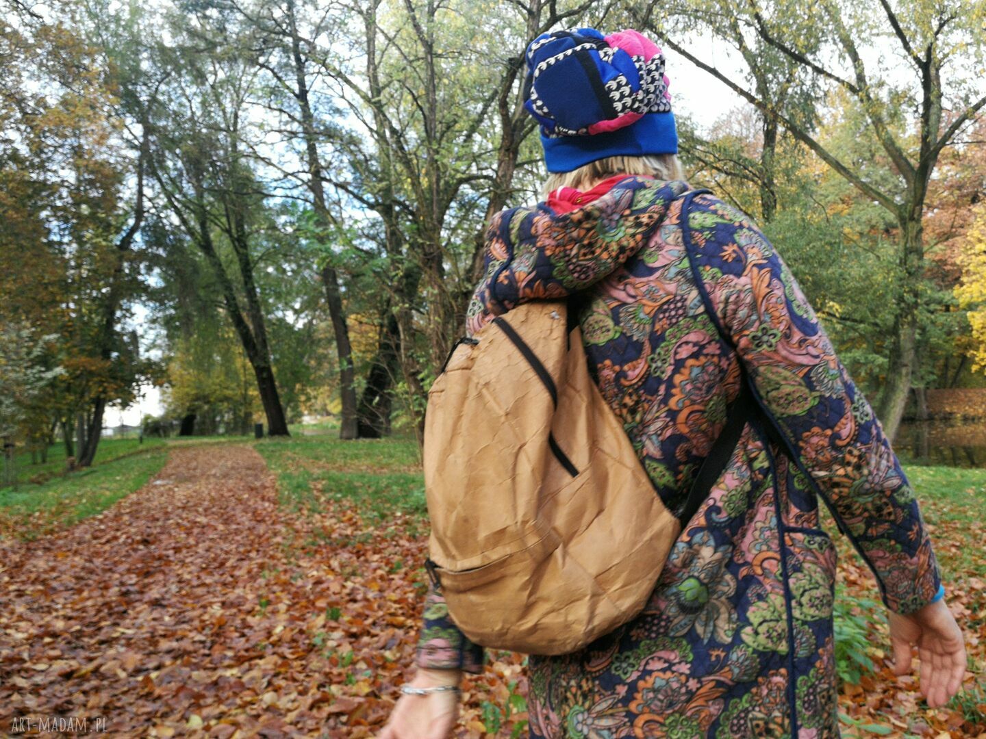 Czapka damska etno boho folk - rozmiar uniwersalny, ręcznie farbowana na podszewce