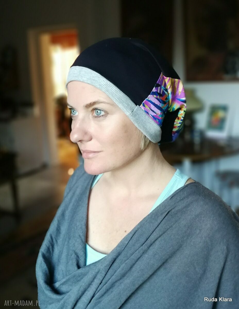 Czapka damska wiosenna Boho Etno - dzianinowa bez podszewki (rozmiar uniwersalny)