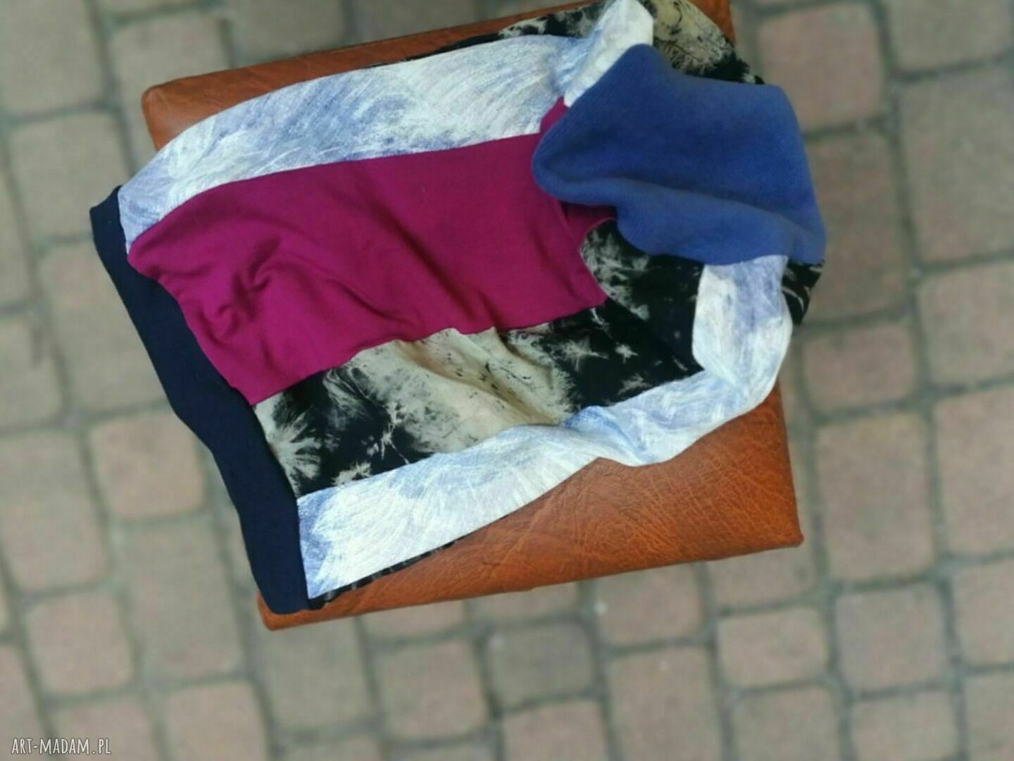 Czapka damska Smerfetka długa 28 cm - etno patchwork Ruda Klara (na podszewce)