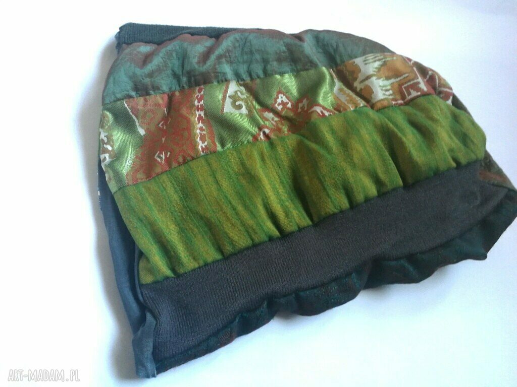 Czapka damska na podszewce - patchworkowy turban boho (57-59 cm)