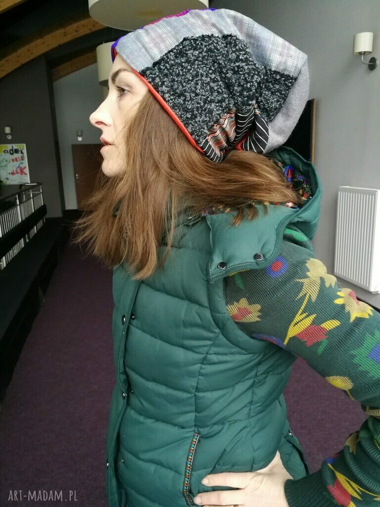 Czapka damska patchworkowa długa Etno Boho Ruda Klara