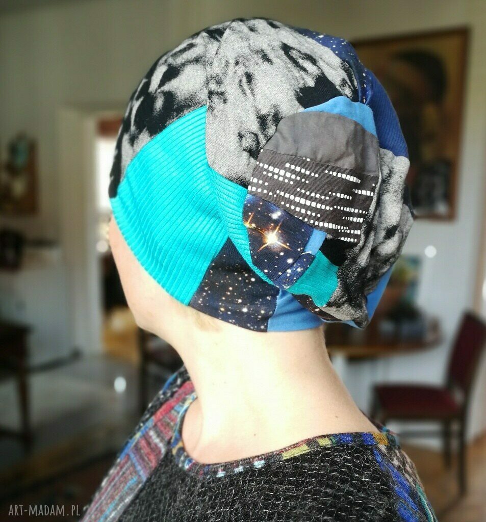 Ręcznie szyta czapka damska etno boho - wiosenna patchwork na podszewce