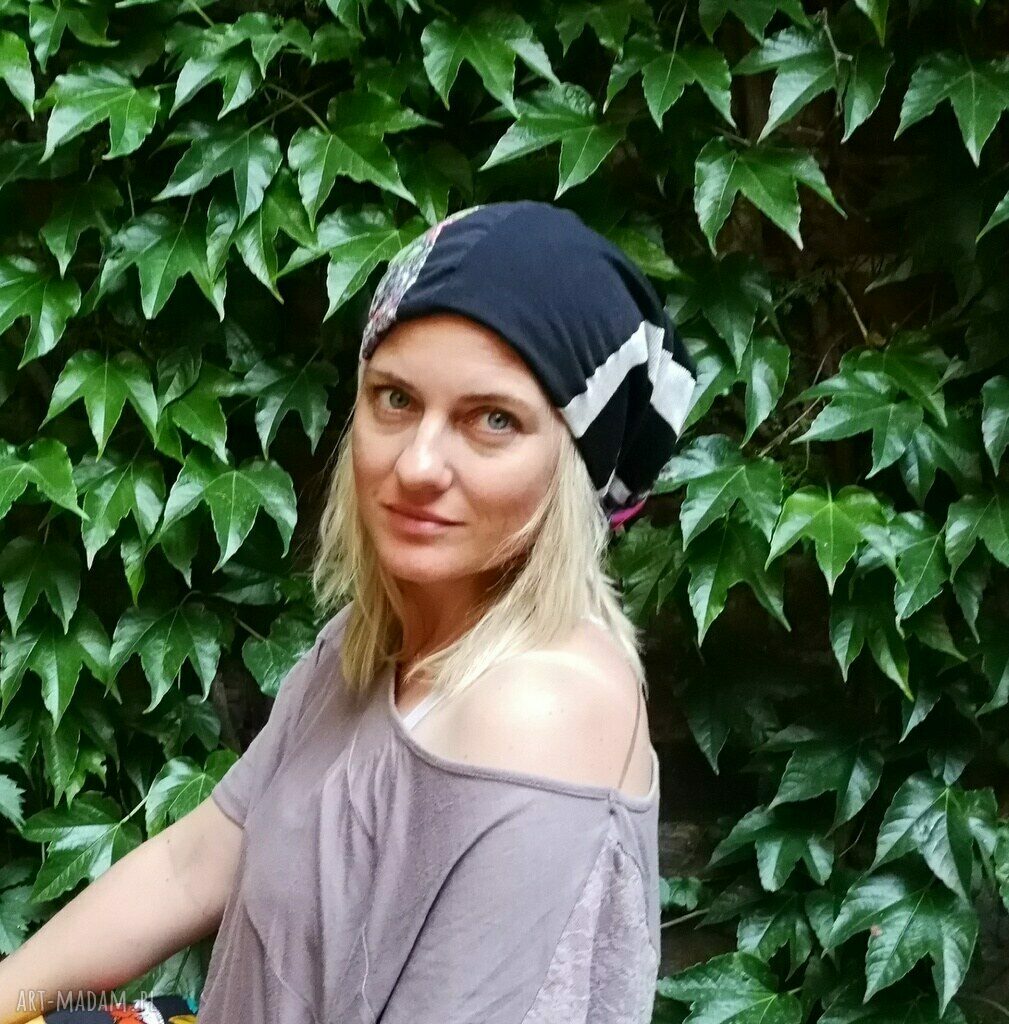 Kolorowa czapka damska patchworkowa w stylu etno boho - handmade