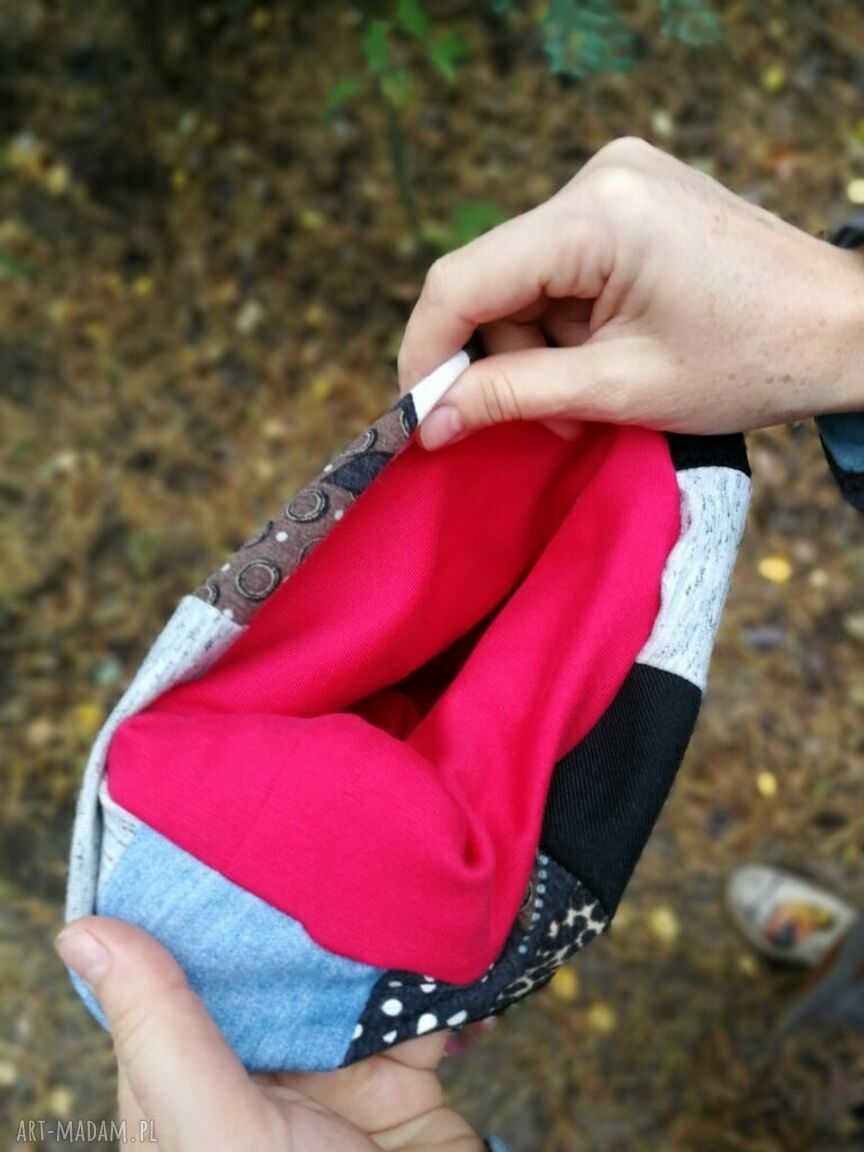 Kolorowa czapka damska etno boho folk - ręcznie farbowana, rozmiar uniwersalny