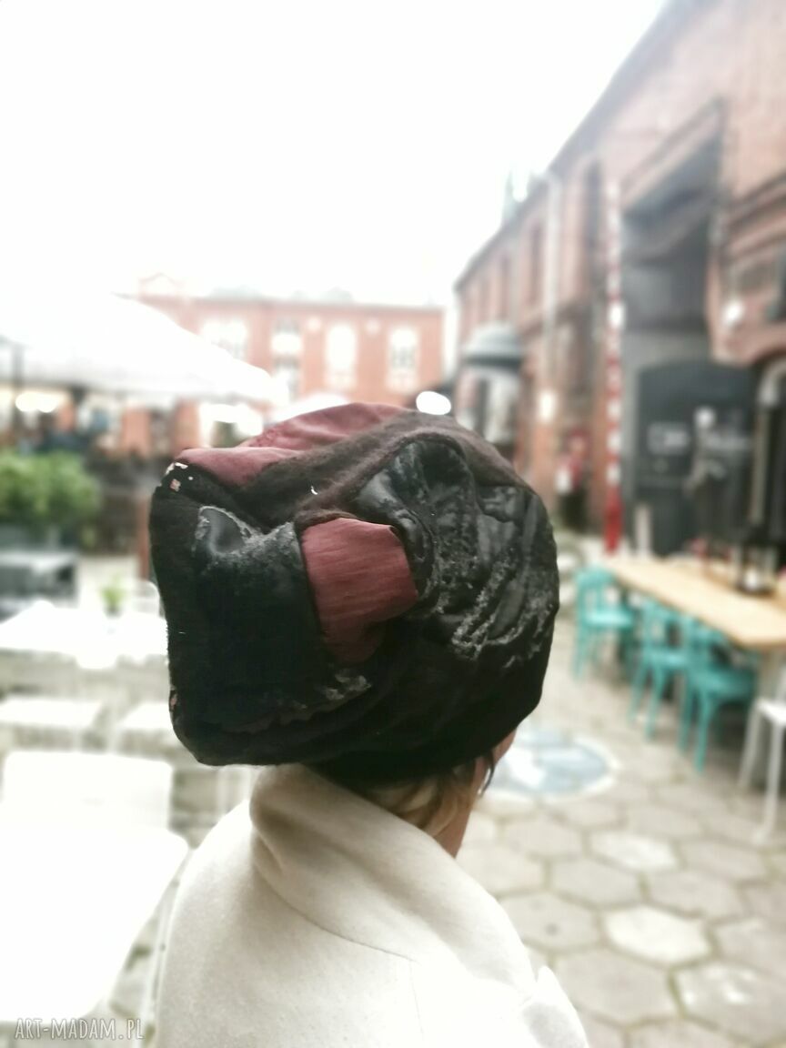 Czapka damska patchworkowa Smerfetka na podszewce - boho