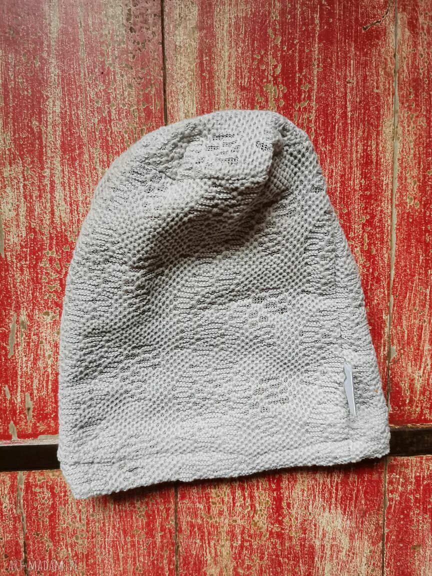 Szara czapka damska boho folk - miękka, ażurowa na podszewce (58-59 cm)
