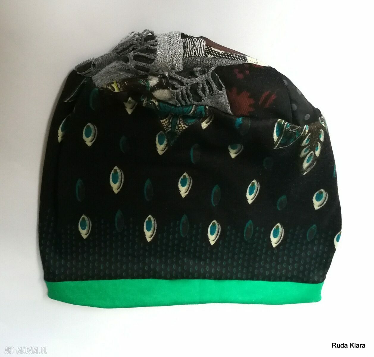 Kolorowa czapka damska patchworkowa na podszewce - wiosenna, handmade (rozmiar uniwersalny)