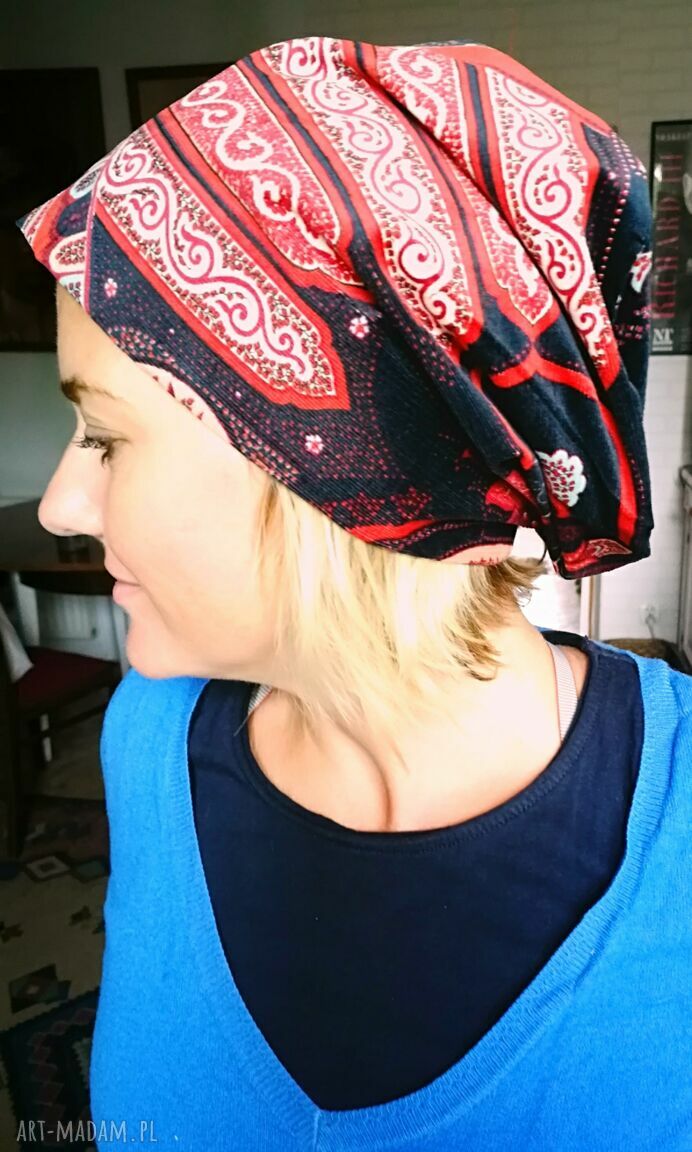 Kolorowa czapka orientalna na podszewce - miękka i lekko rozciągliwa (59-61 cm)