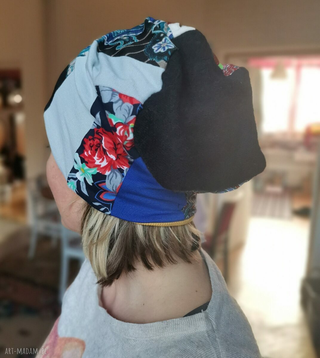 Czapka damska boho etno folk kokorowa - wiosenna na podszewce (rozmiar uniwersalny)