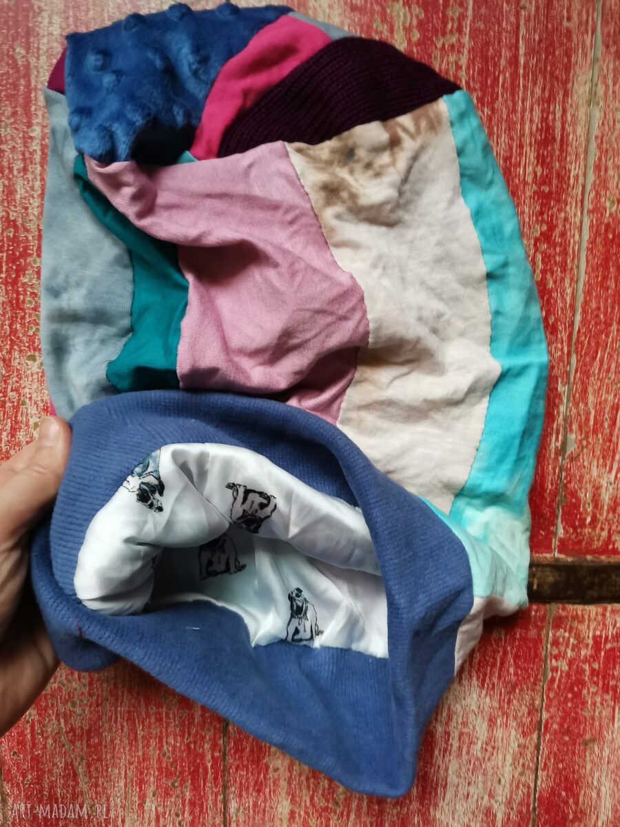 Czapka boho patchworkowa Smerfetka ruda Klara na podszewce