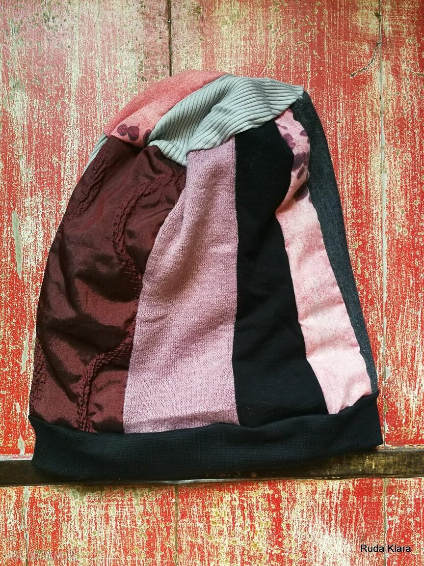 Czapka damska etno boho folk patchwork na podszewce - ręcznie robiona