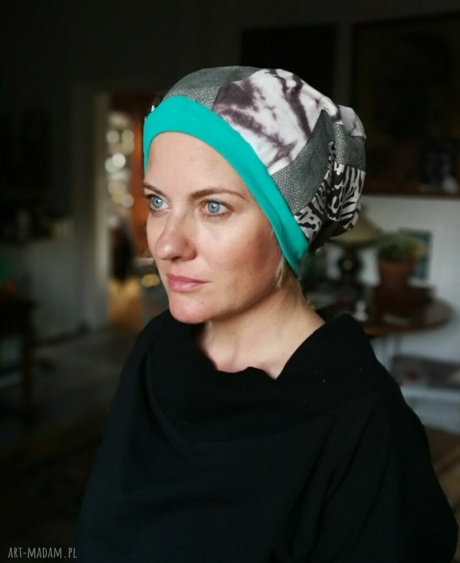 Czapka Smerfetka boho folk - patchworkowa na podszewce (ręcznie szyta)