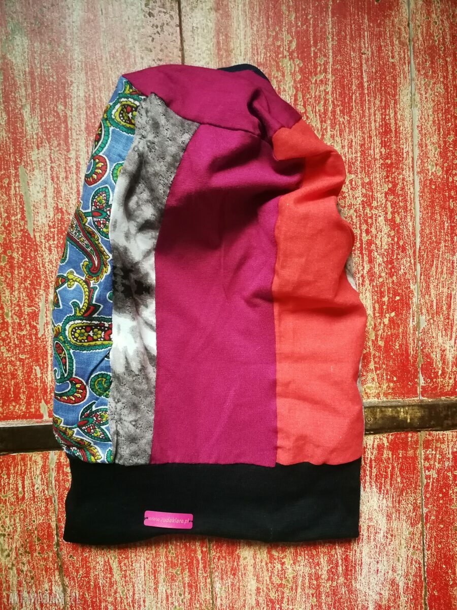 Kolorowa czapka damska etno boho folk - długa Smerfetka (box), rozmiar uniwersalny