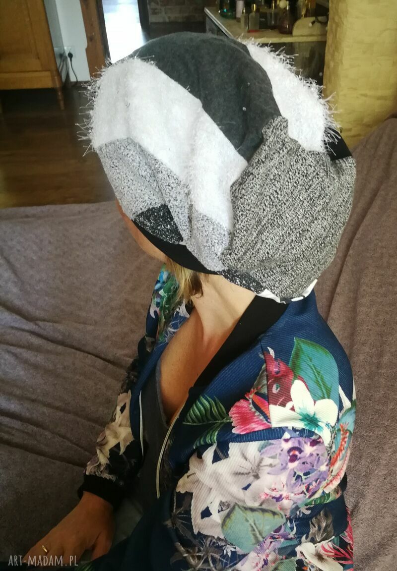 Boho Czapka Damska Smerfetka Patchworkowa Etno Folk na Podszewce