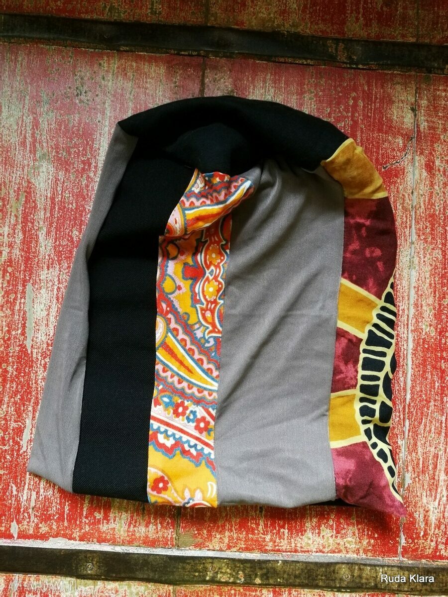 Czapka damska patchworkowa etno-boho folk na podszewce