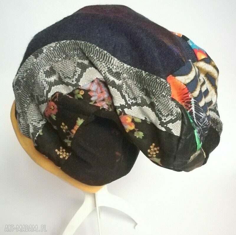 Czapka damska etno boho patchwork - ręcznie szyta (długa smerfetka)