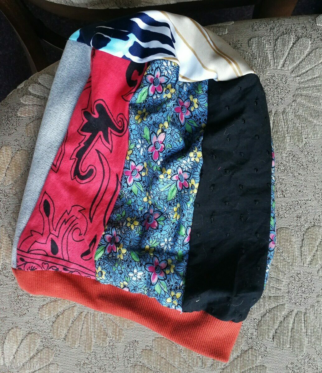 Kolorowa czapka damska etno-boho folk na podszewce (58-59 cm)