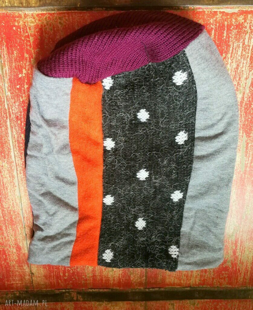 Czapka damska etno boho w grochy, patchwork na podszewce - rozmiar uniwersalny