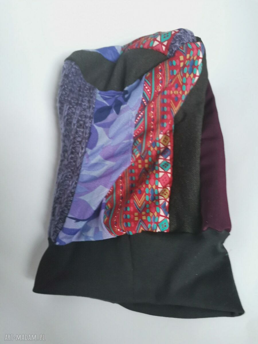 Czapka damska patchworkowa „Smerfetka” folk boho etno - na podszewce, rozmiar uniwersalny