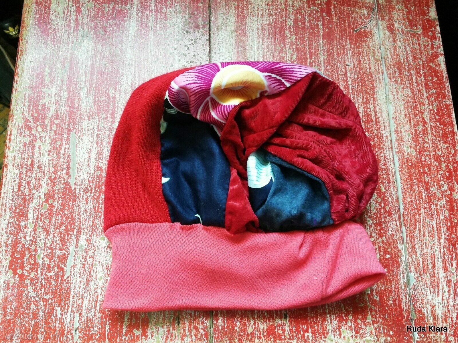 Czapka damska turbanowa - kolorowa wiosenna na podszewce (ręczne wykonanie)