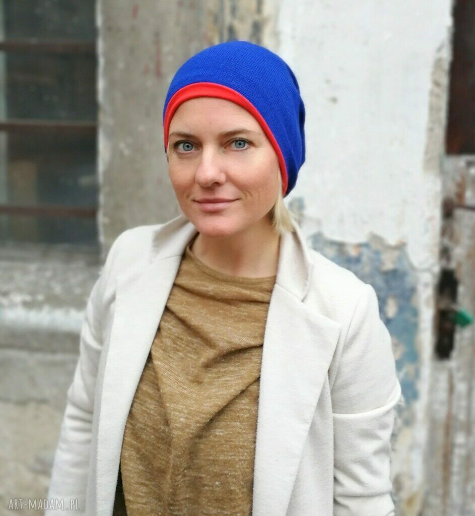 Czapka damska przejściowa Smerfetka na podszewce w turbanowym stylu