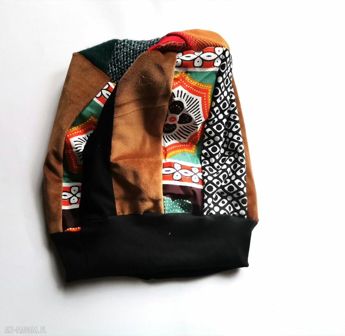 Czapka damska patchworkowa etno boho folk - uniwersalna na podszewce (box 44)