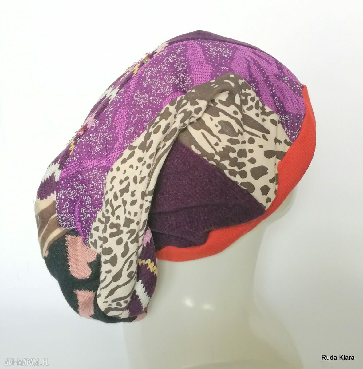 Czapka damska Smerfetka boho - patchwork na podszewce