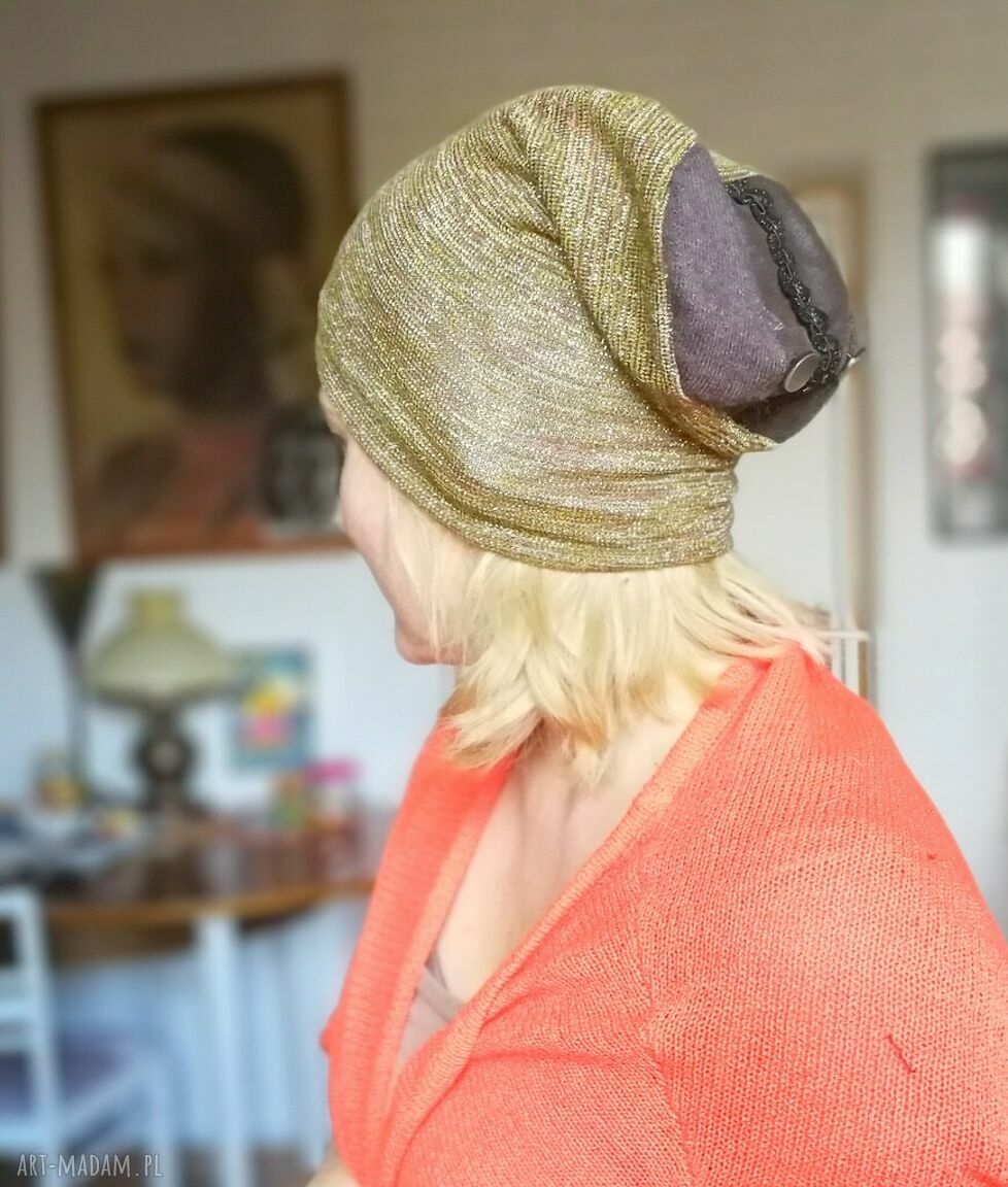 Czapka damska wiosenna na podszewce - boho folk, rozmiar uniwersalny
