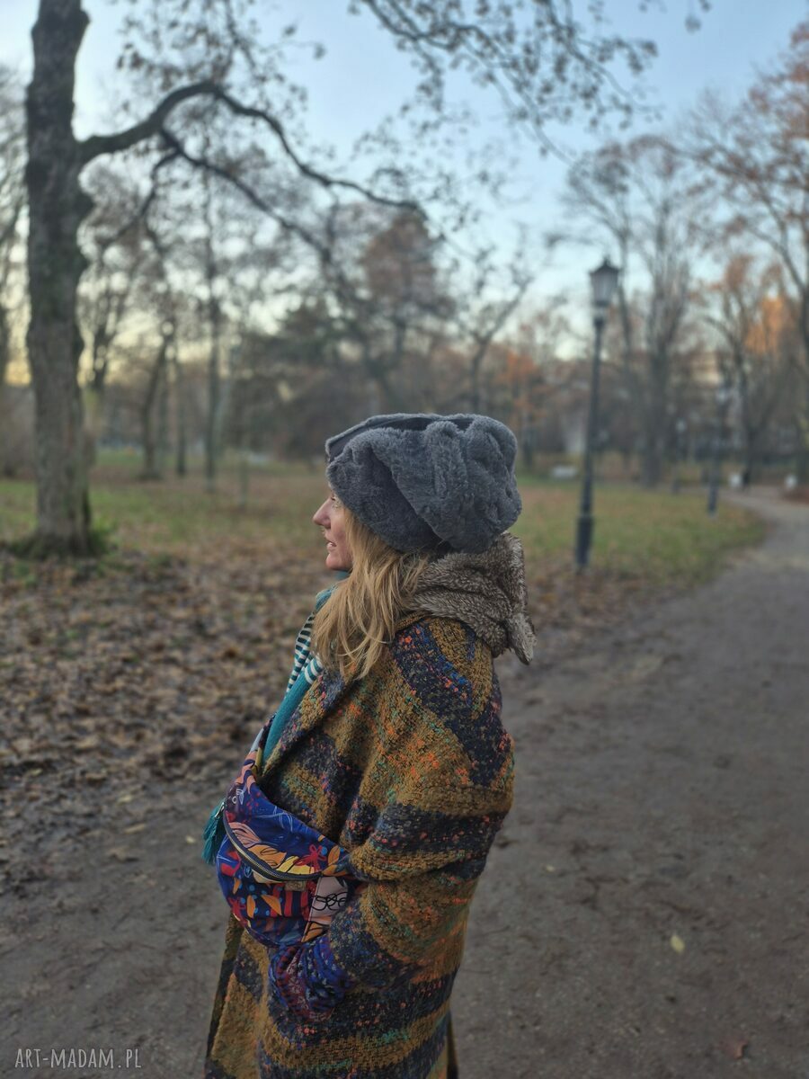 Ciepła czapka damska boho miś z podszewką - 61-62 cm