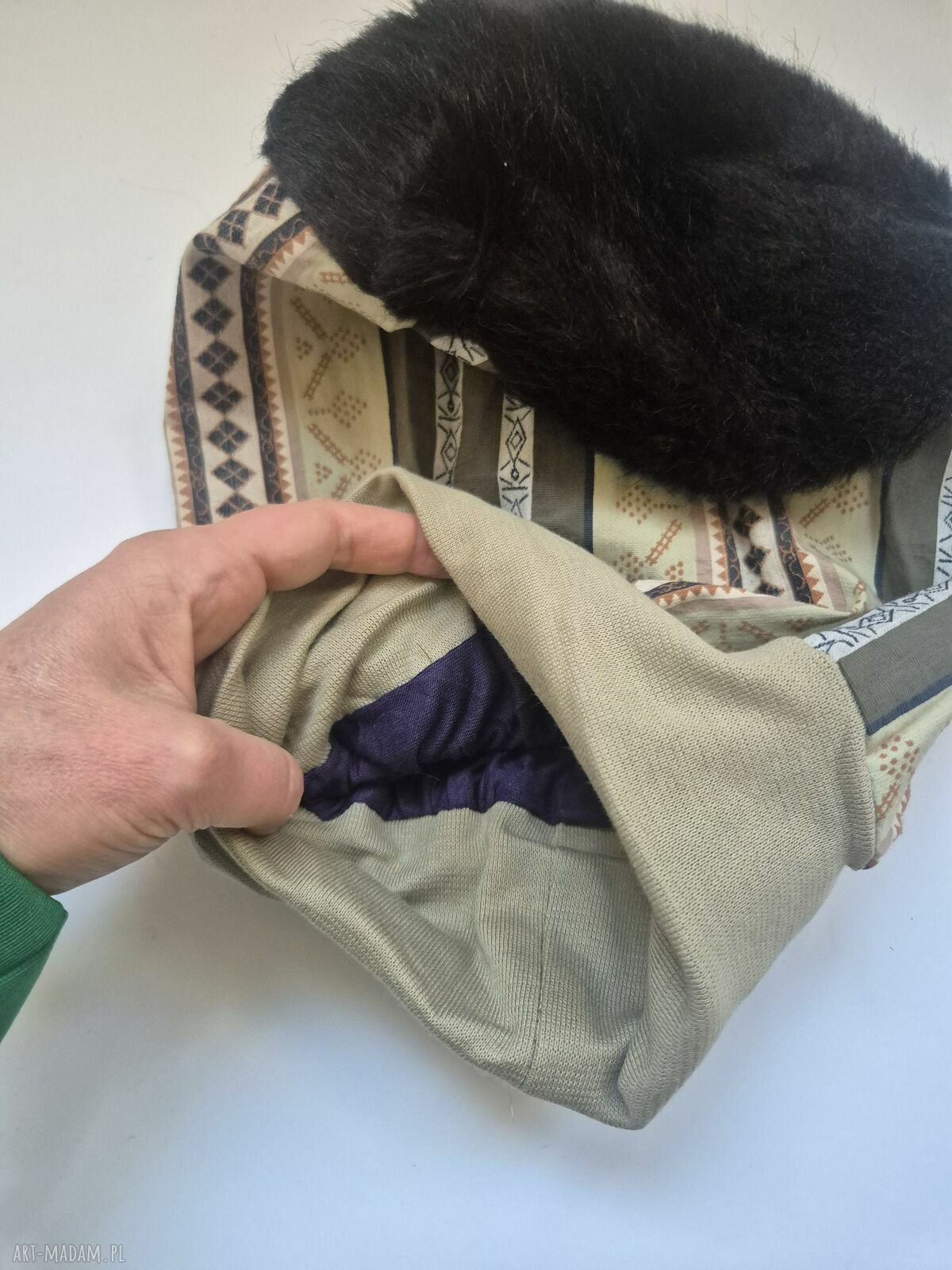 Czapka damska Smerfetka patchwork na podszewce - ręcznie robiona