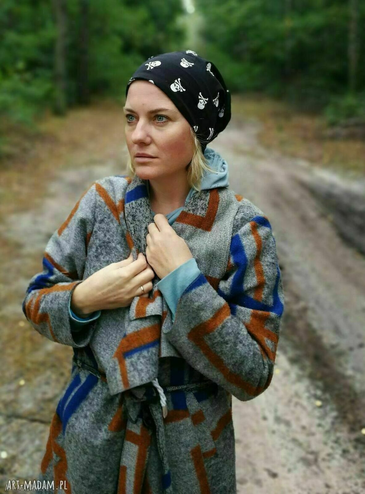 Czapka damska czaszki etno boho na podszewce - obwód głowy 59-60 cm Ruda Klara