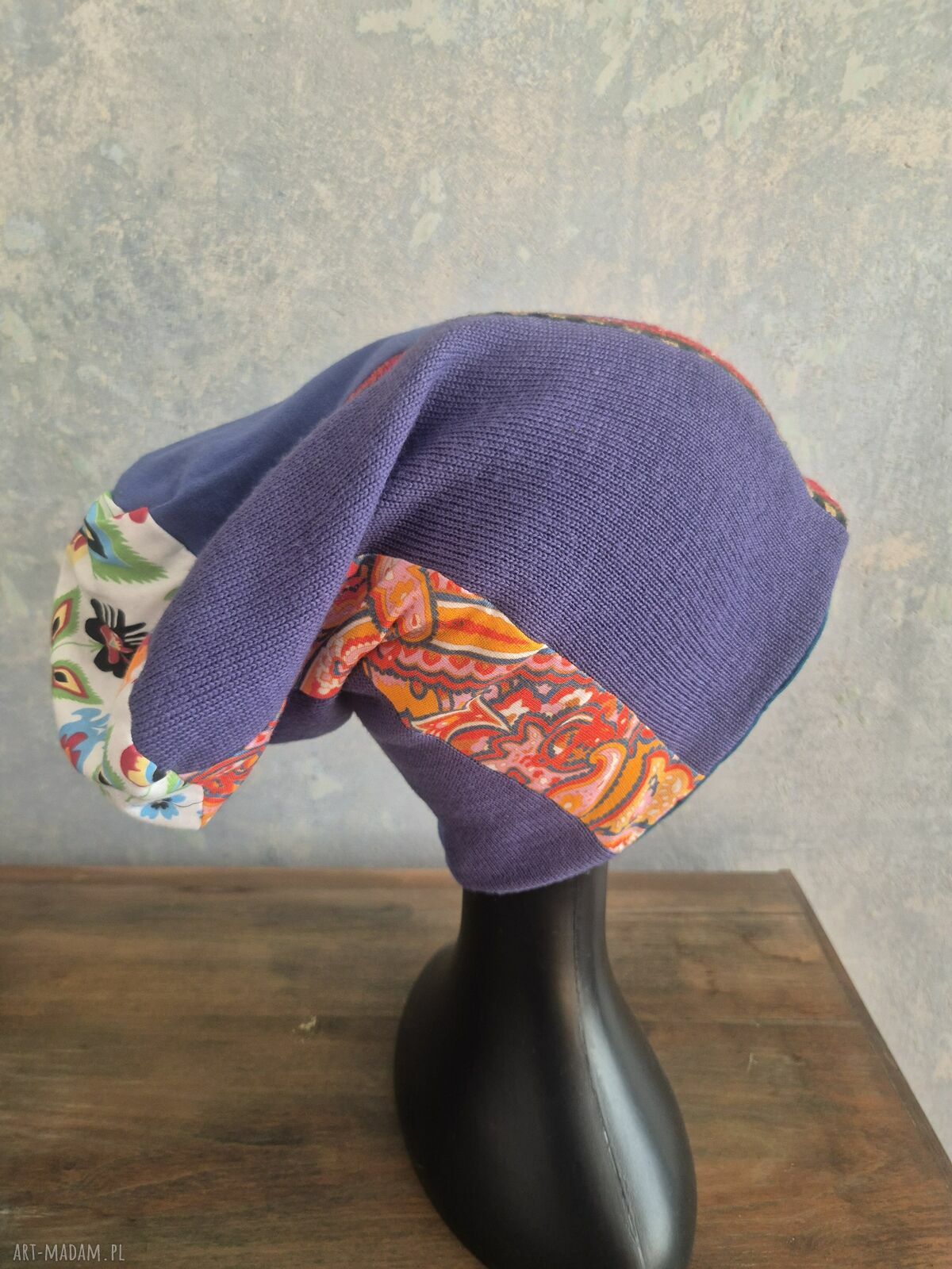 Czapka wiosenna Smerf boho na podszewce - rozmiar uniwersalny