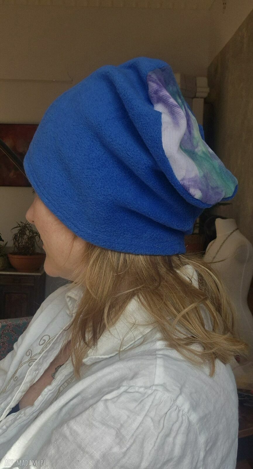 Czapka damska wiosenna Mila z polaru - niebieska, ręcznie robiona