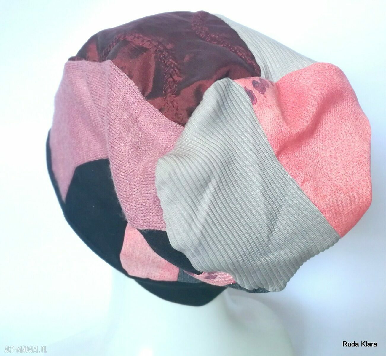 Czapka damska etno boho folk patchwork na podszewce - ręcznie robiona
