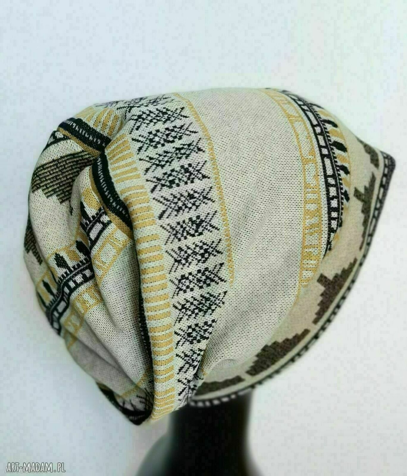 Kolorowa czapka damska etno boho - One Size na podszewce