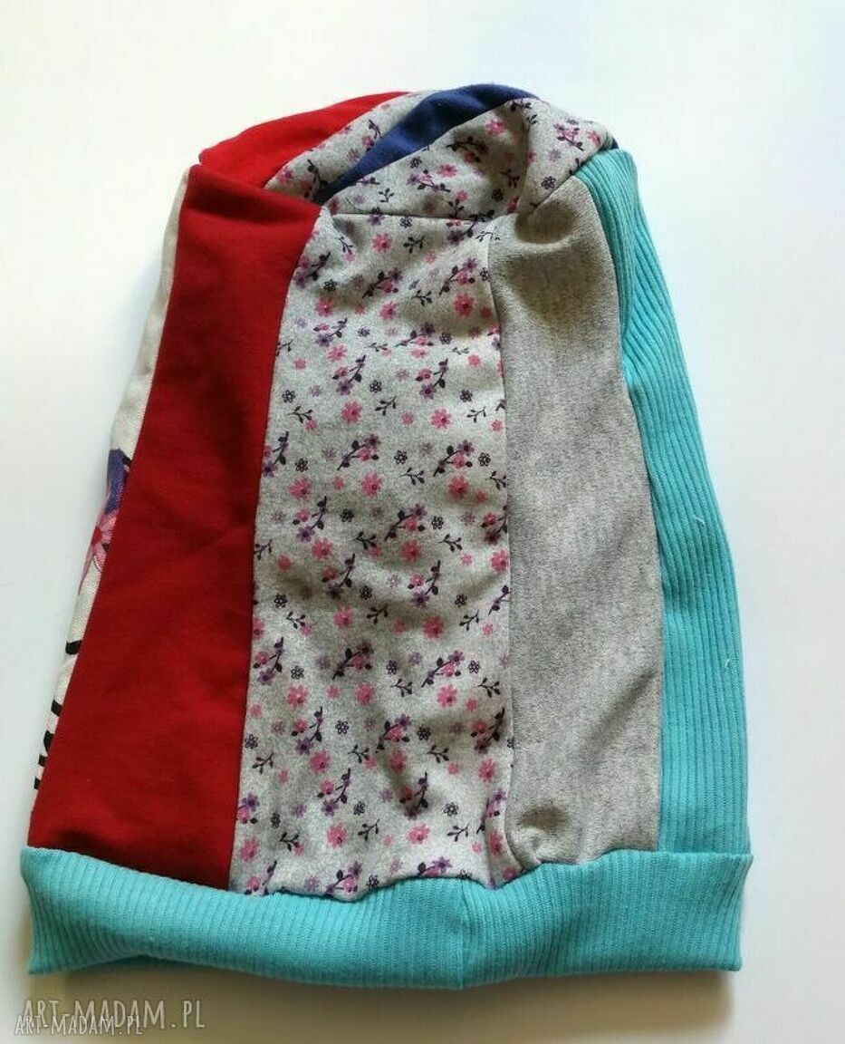 Czapka damska etno boho patchworkowa na podszewce - rozmiar 59-60