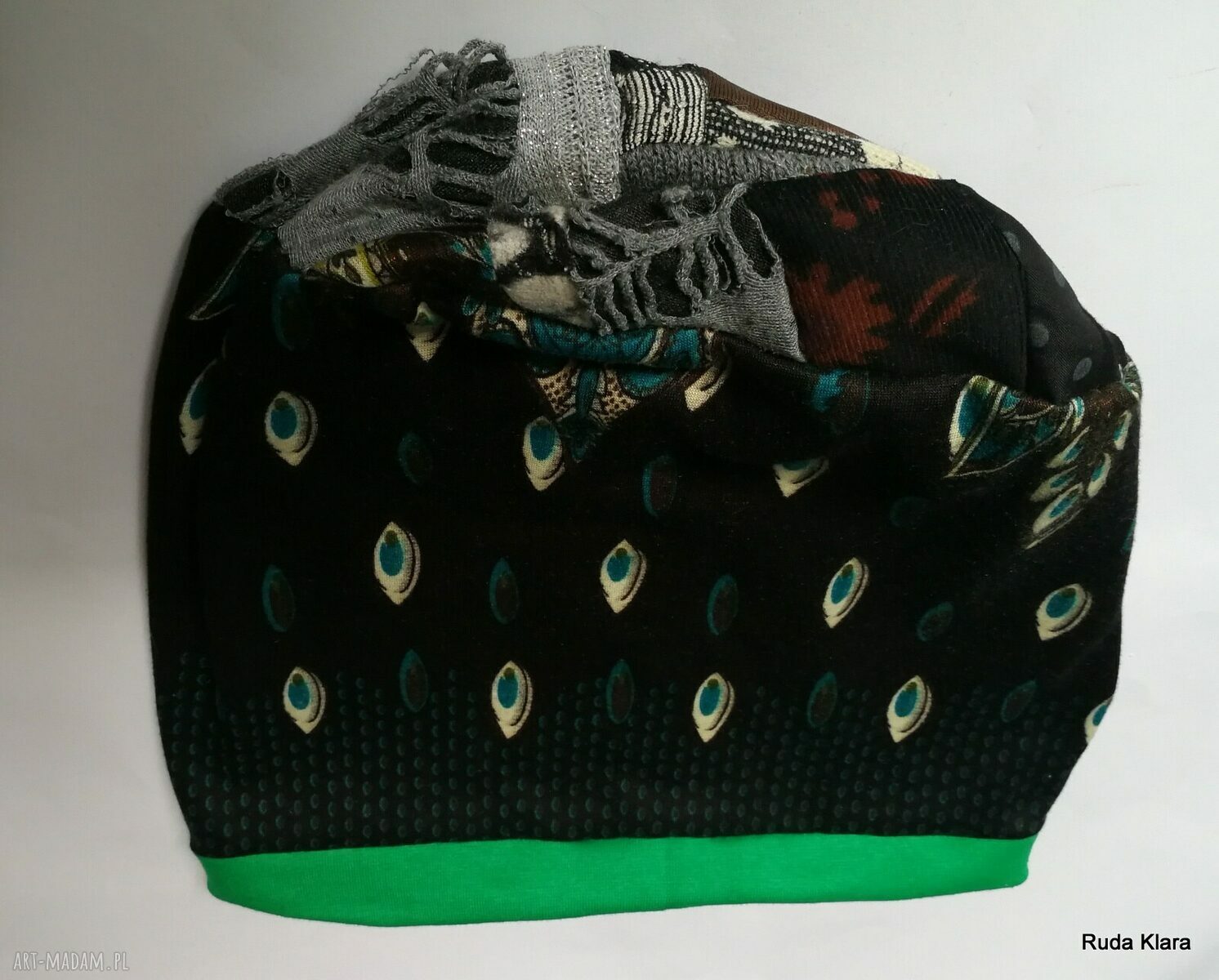 Kolorowa czapka damska patchworkowa na podszewce - wiosenna, handmade (rozmiar uniwersalny)