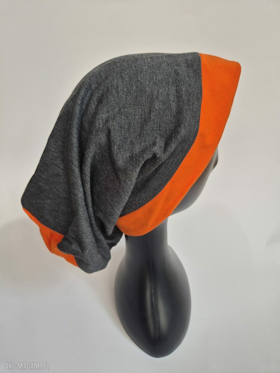 Czapka unisex Smerfetka szaro-pomarańczowa na podszewce
