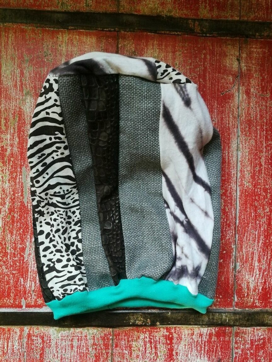 Czapka Smerfetka boho folk - patchworkowa na podszewce (ręcznie szyta)