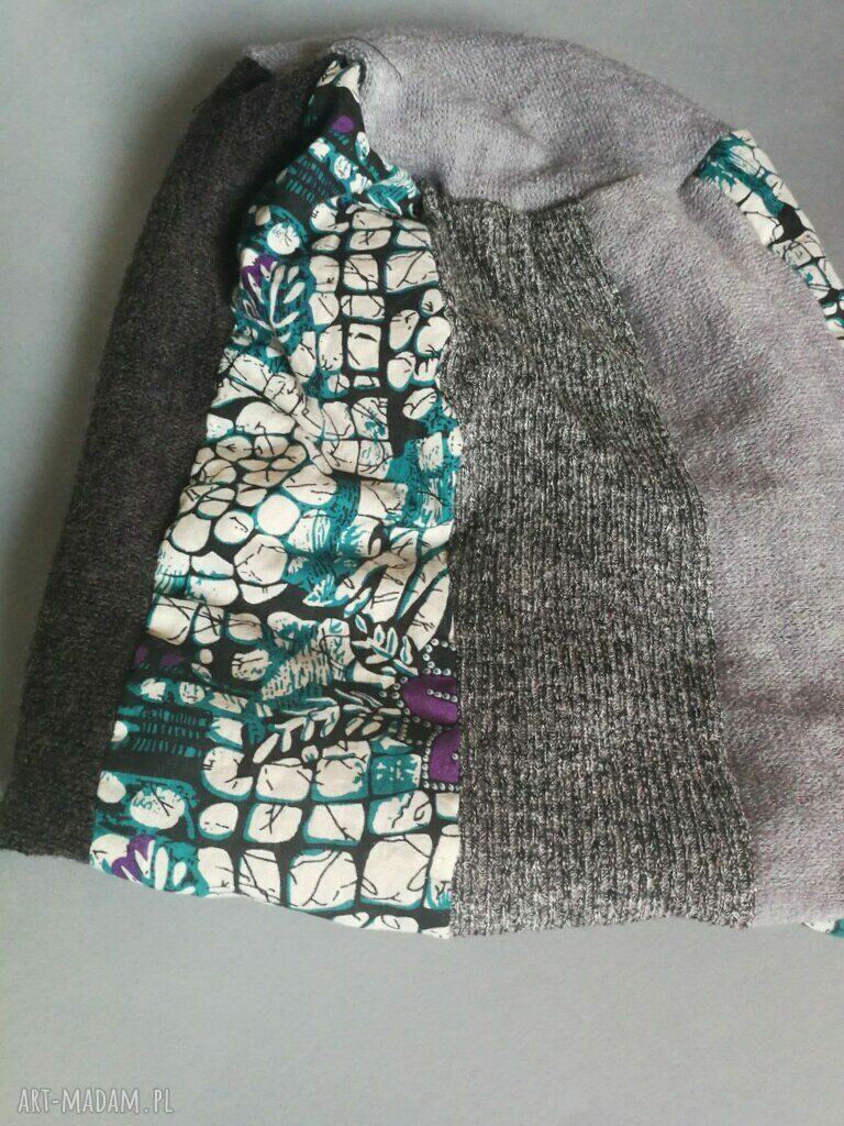Czapka damska boho etno patchwork na podszewce