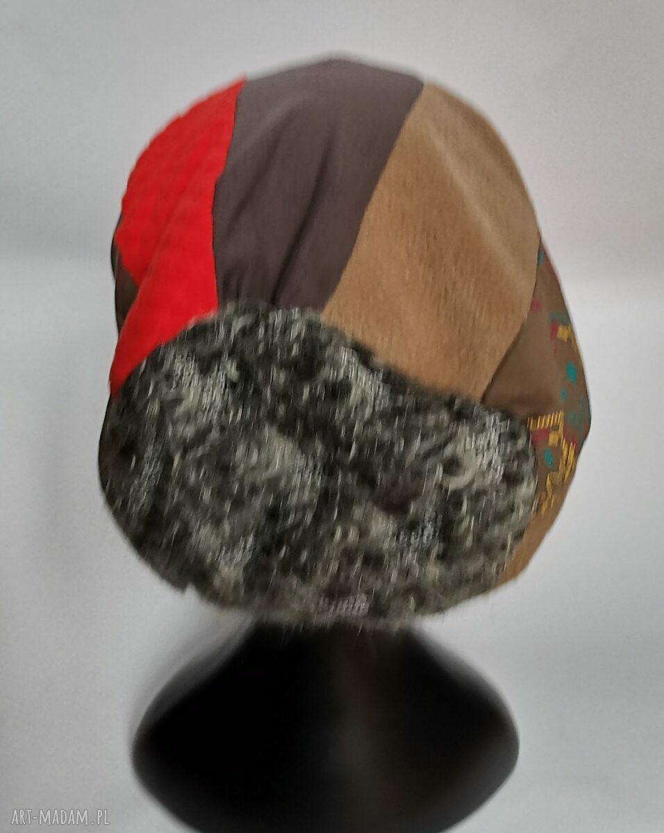 Czapka damska patchworkowa z podszewką - uniwersalna handmade