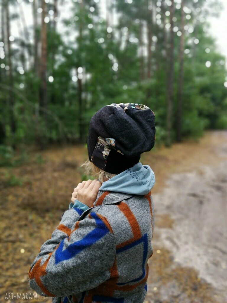Czapka damska etno boho folk w kratkę - ręcznie robiona, rozmiar uniwersalny
