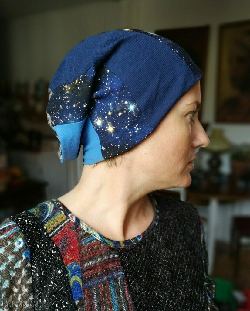 Ręcznie szyta czapka damska etno boho - wiosenna patchwork na podszewce