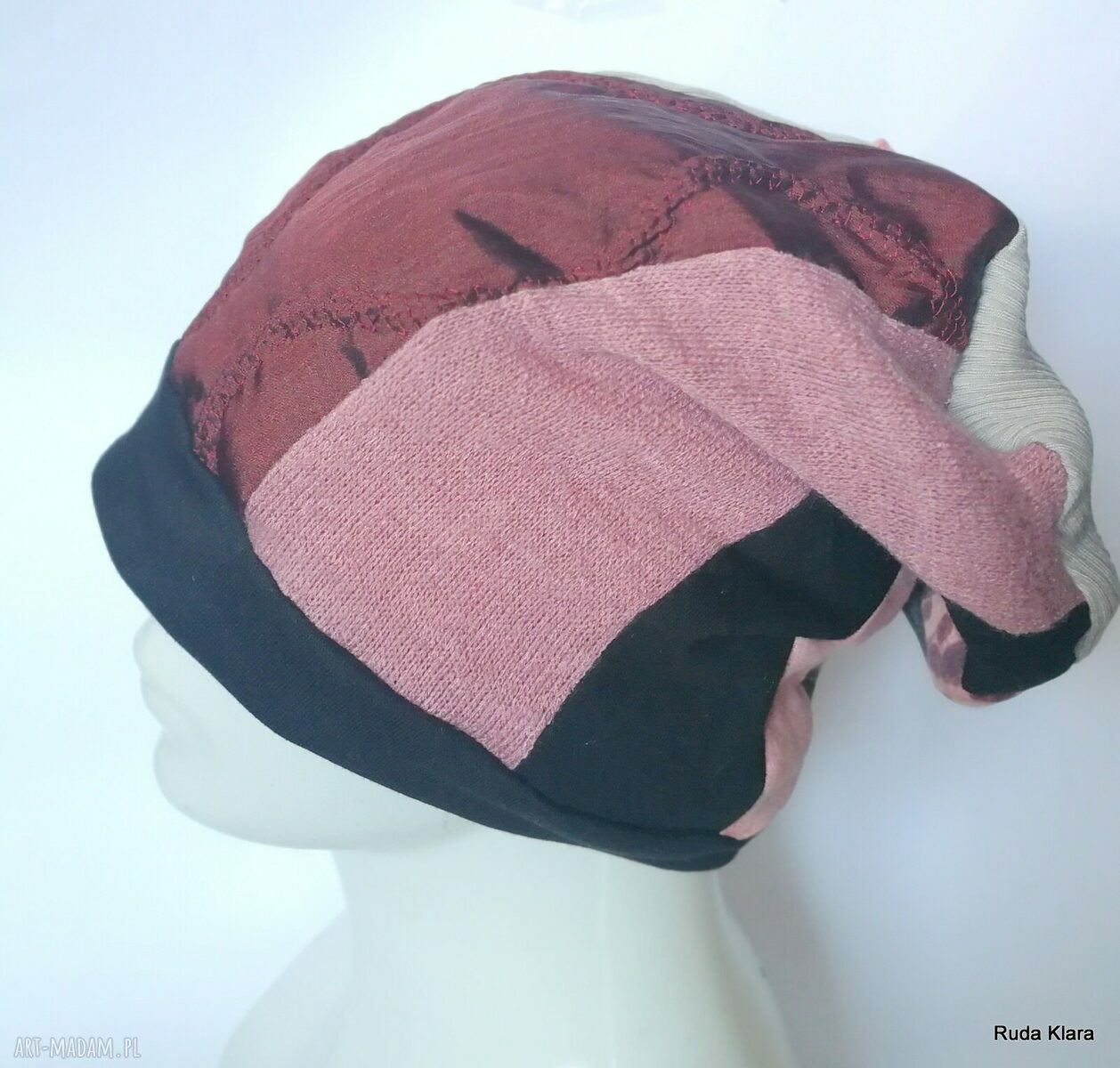 Czapka damska etno boho folk patchwork na podszewce - ręcznie robiona